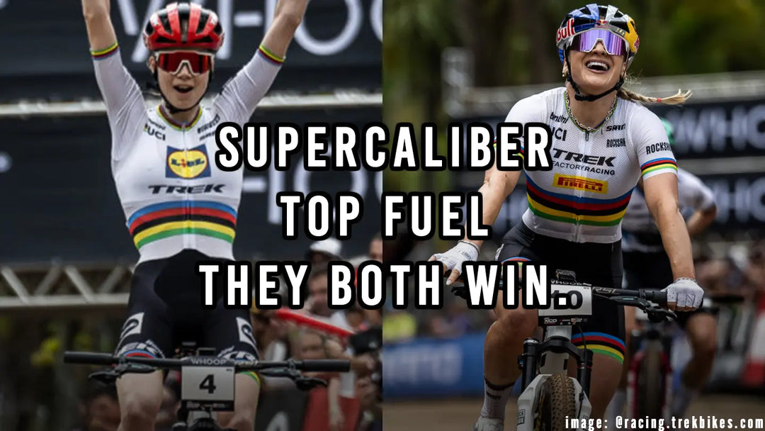 左：スーパーキャリバーでXCOを制したイザベラ・ホルムグレン（Isabella Holmgren）選手。右：Top Fuel で、XCCを制したエヴィー・リチャーズ（Evie Richards）選手。画像はracing.trekbikes.comから転載。
