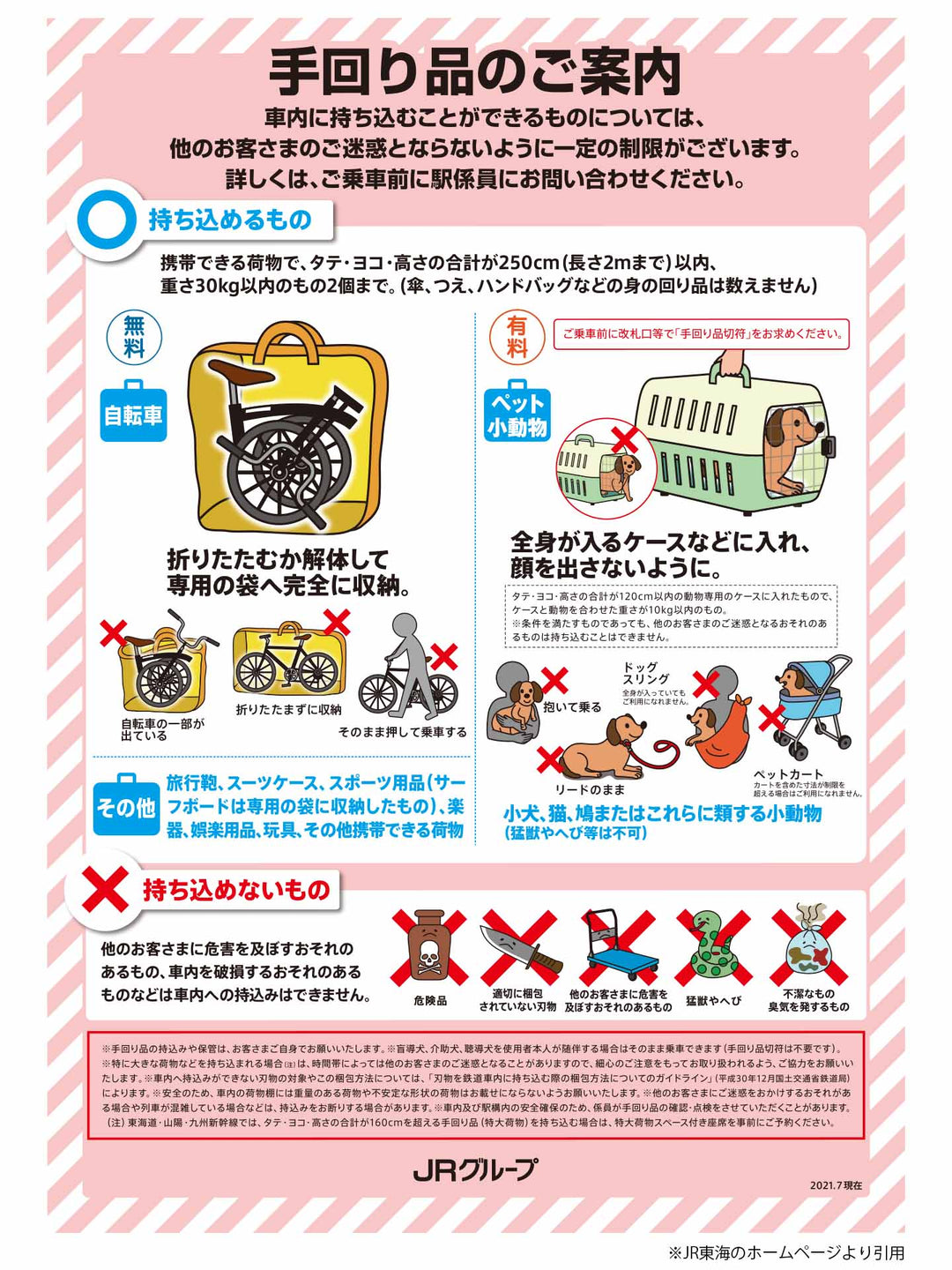 JR東海のホームページよりダウンロードした手回り品のご案内のポスター