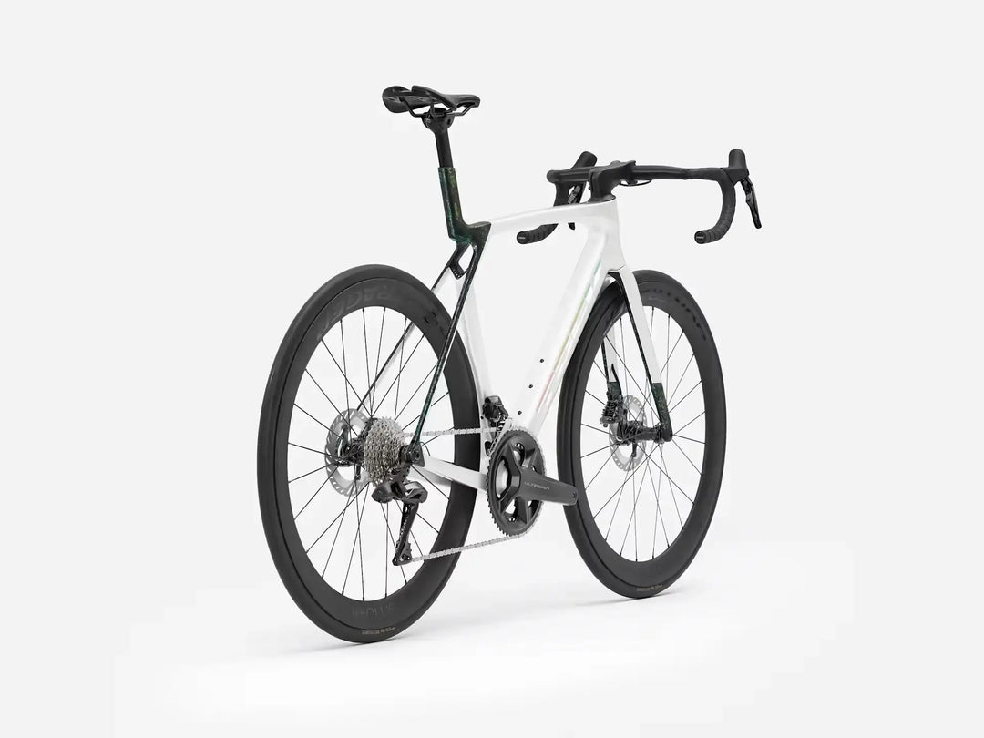 TREK Madone SL7 Gen8（2026年モデル）カラー：Gloss Crystal White/Matte Deep Smoke　斜め後ろから